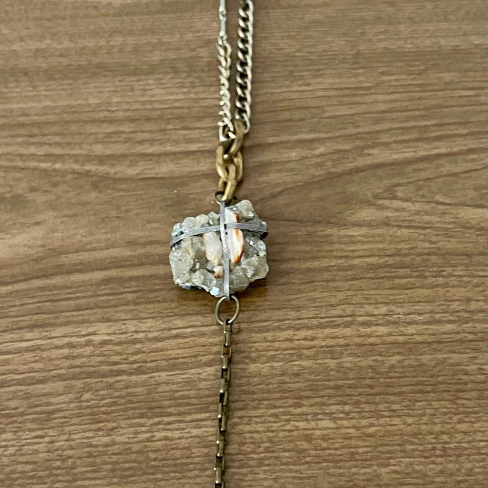 Handmade Geode Wrapped  w/ Mixed Metal Chain Necklace + casing - 30 inch